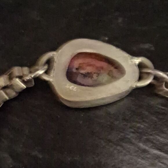 Sterling Silver Bracelet/ Anklet  with Multicolor Stone ( Fits Larger Wrist) - Picture 4 of 4